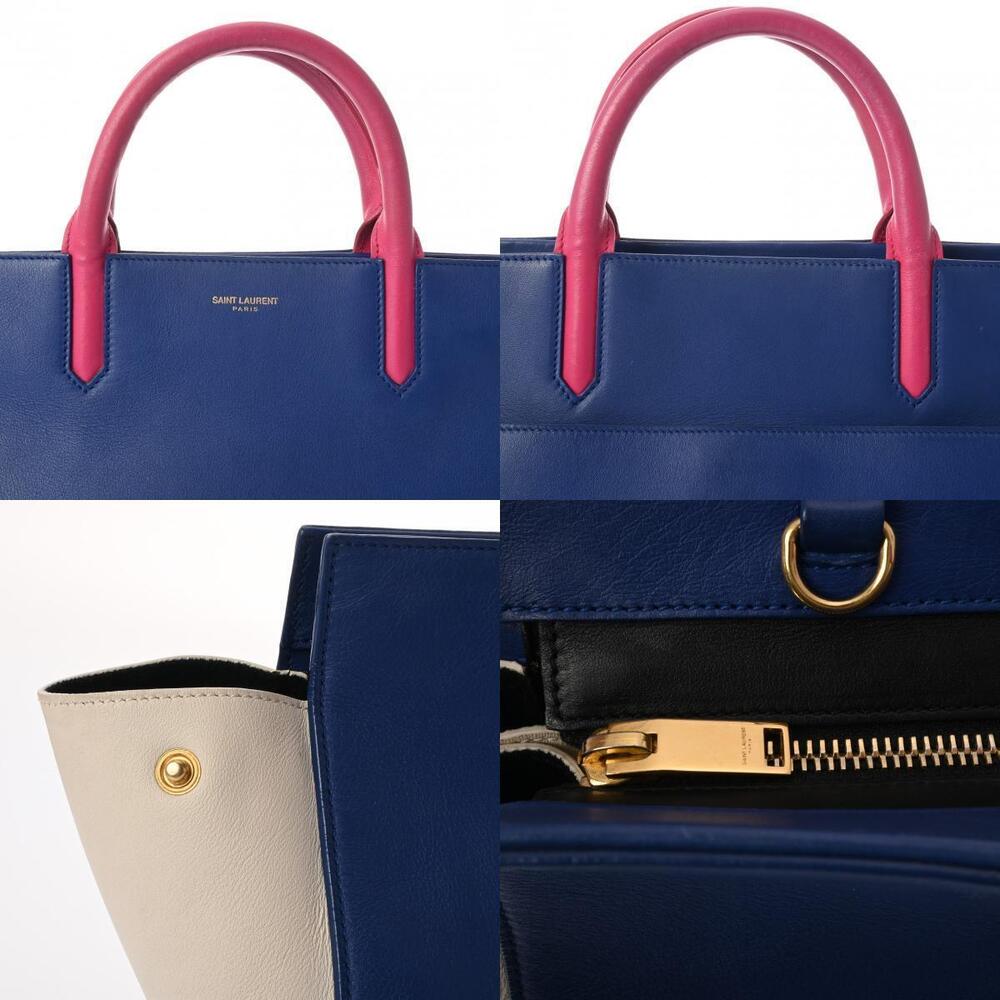 SAINT LAURENT Cavalieve Gauche Blue Pink White Leather Handbag - Picture 9 of 11
